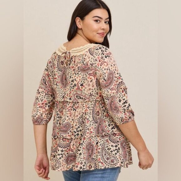 Torrid Babydoll Clip Dot Crinkle Gauze Crochet Neck Top Size 2x - Picture 3 of 16